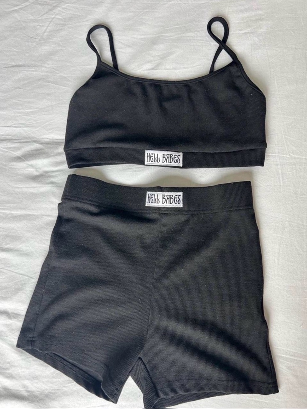 Hell Babes Black Ribbed Crop Top & High-Waist Shorts Set
